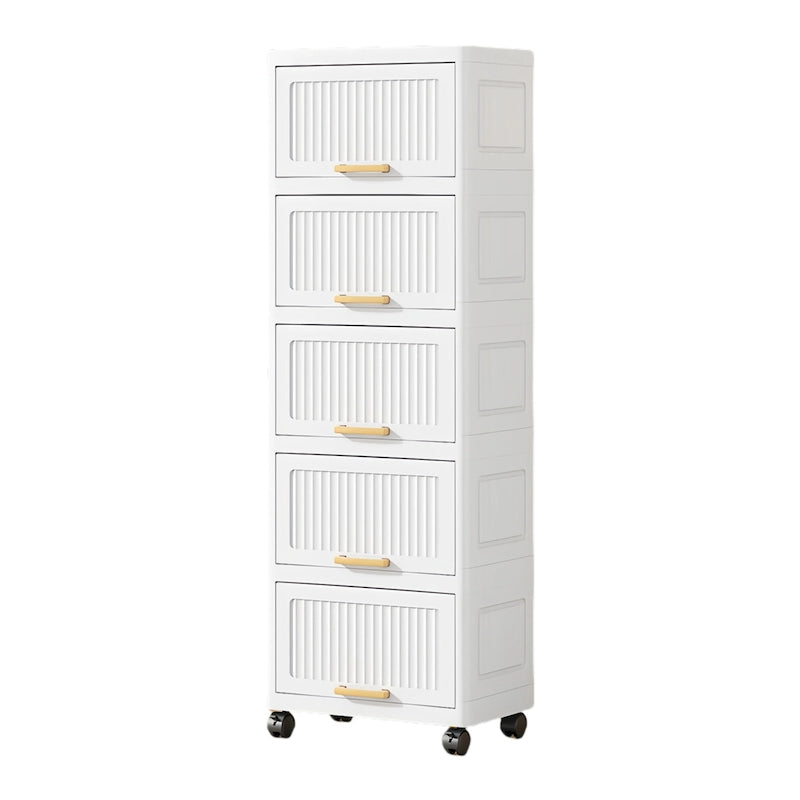 Flip Open Storage Box with Wheels – Movable Storage Cabinet & Kitchen Shelf, White