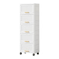 Flip Open Storage Box with Wheels – Movable Storage Cabinet & Kitchen Shelf, White