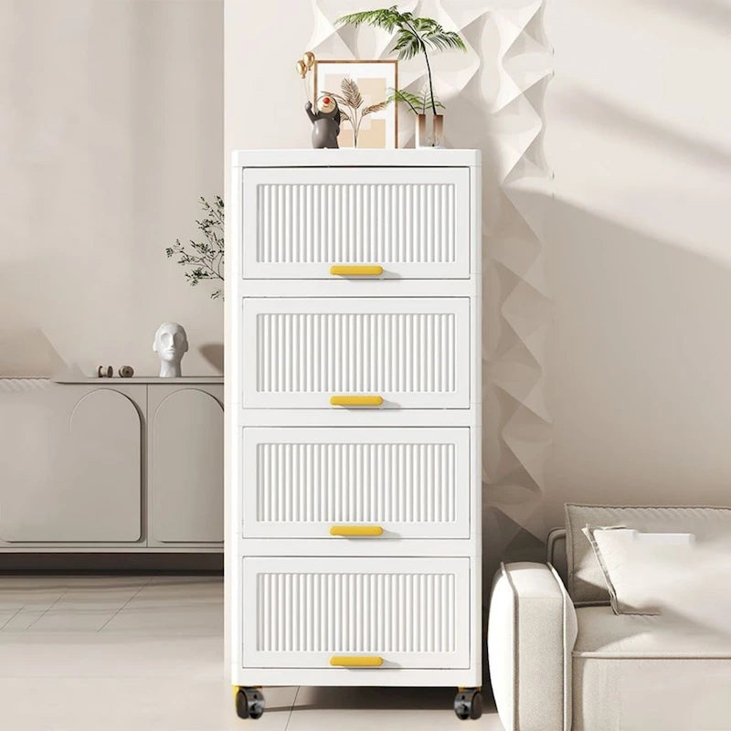 Flip Open Storage Box with Wheels – Movable Storage Cabinet & Kitchen Shelf, White