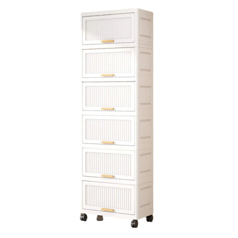 Flip Open Storage Box with Wheels – Movable Storage Cabinet & Kitchen Shelf, White