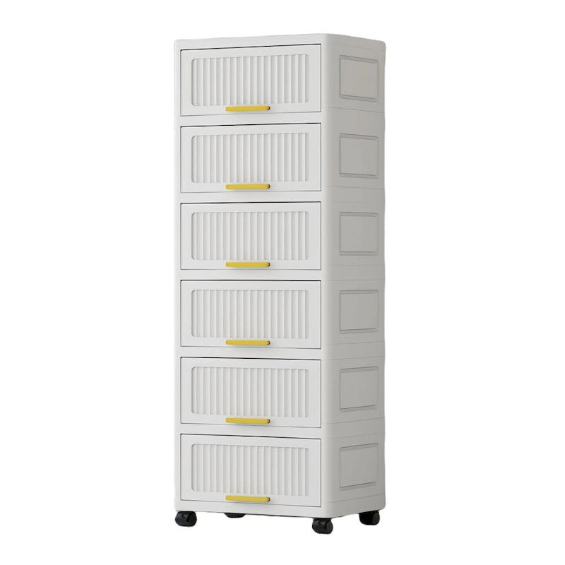 Flip Open Storage Box with Wheels – Movable Storage Cabinet & Kitchen Shelf, White