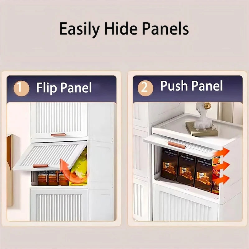 Flip Open Storage Box with Wheels – Movable Storage Cabinet & Kitchen Shelf, White