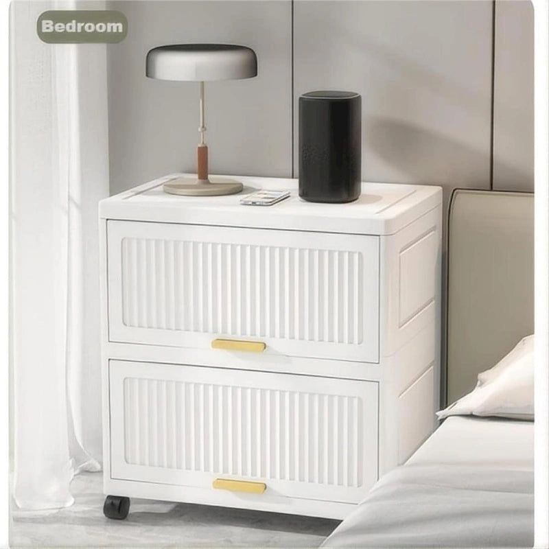 Flip Open Storage Box with Wheels – Movable Storage Cabinet & Kitchen Shelf, White