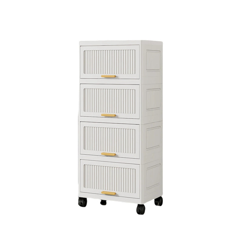 Flip Open Storage Box with Wheels – Movable Storage Cabinet & Kitchen Shelf, White
