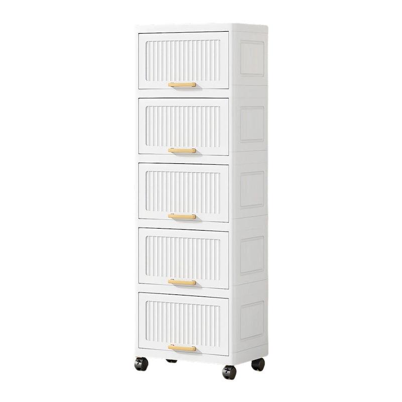 Flip Open Storage Box with Wheels – Movable Storage Cabinet & Kitchen Shelf, White