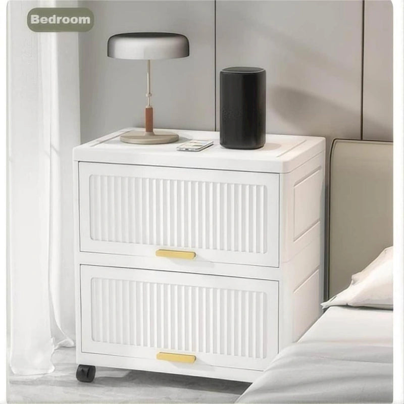 Flip Open Storage Box with Wheels – Movable Storage Cabinet & Kitchen Shelf, White