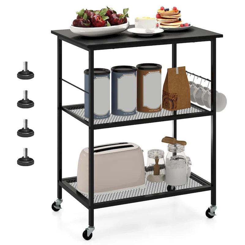 3-Tier Kitchen Serving Cart Utility Rolling Microwave Rack