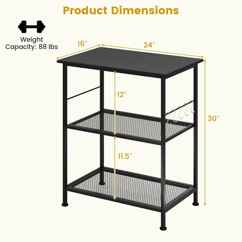 3-Tier Kitchen Serving Cart Utility Rolling Microwave Rack