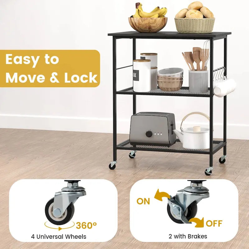 3-Tier Kitchen Serving Cart Utility Rolling Microwave Rack