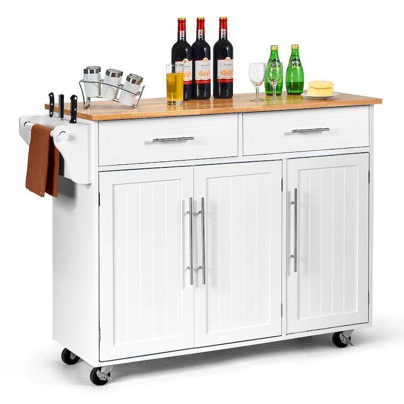Kitchen Island Trolley Cart Wood Top Rolling Storage Cabinet