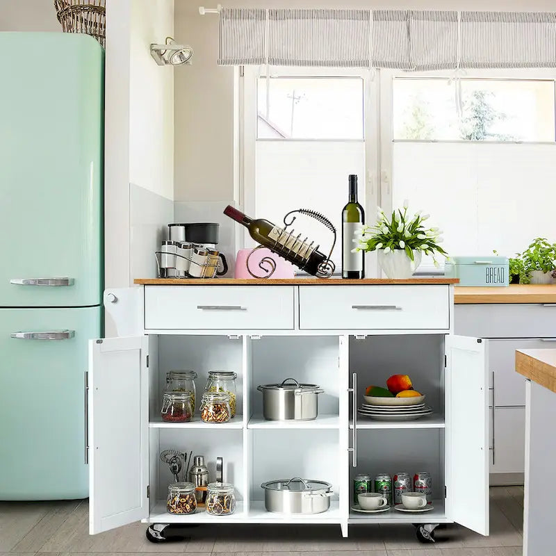 Kitchen Island Trolley Cart Wood Top Rolling Storage Cabinet