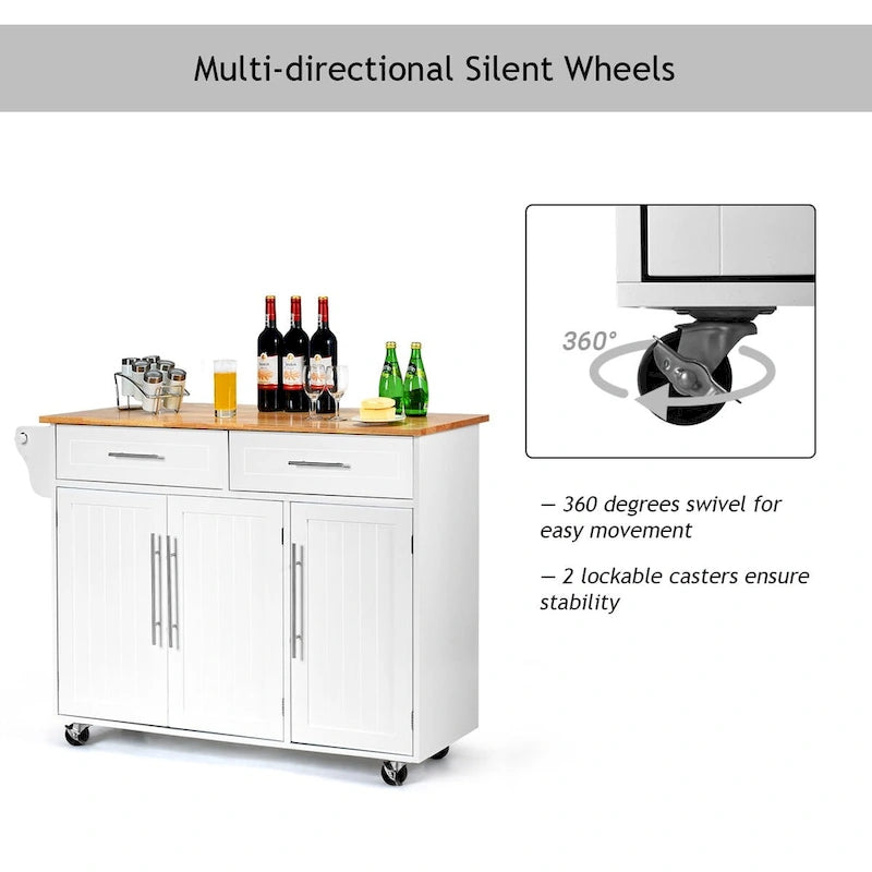 Kitchen Island Trolley Cart Wood Top Rolling Storage Cabinet