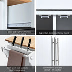 Carrello isola da cucina con piano in legno e mobile contenitore con ruote