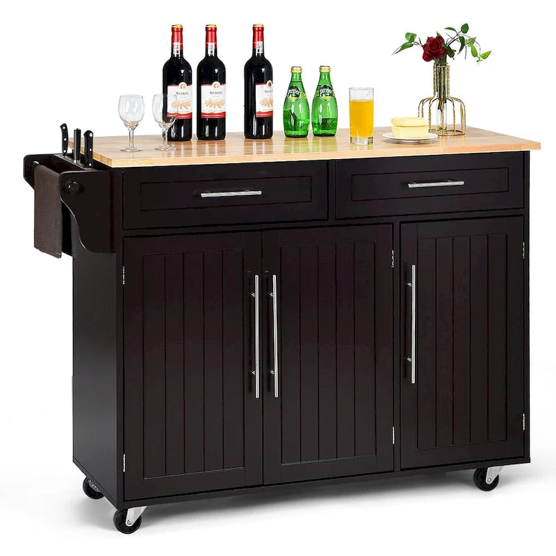 Kitchen Island Trolley Cart Wood Top Rolling Storage Cabinet