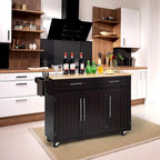 Carrello isola da cucina con piano in legno e mobile contenitore con ruote