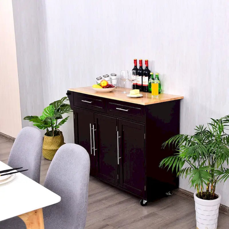 Kitchen Island Trolley Cart Wood Top Rolling Storage Cabinet