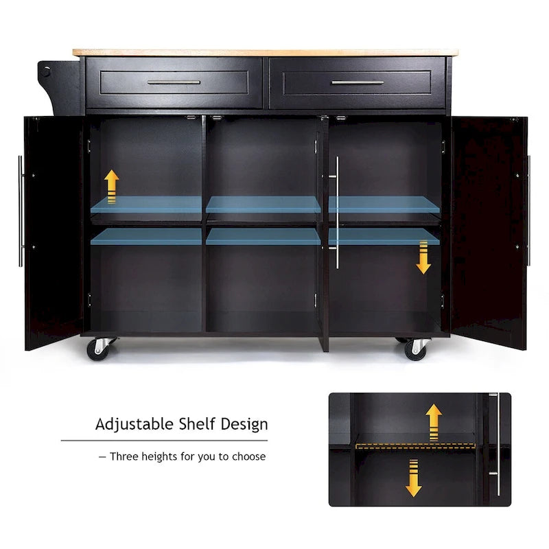 Kitchen Island Trolley Cart Wood Top Rolling Storage Cabinet