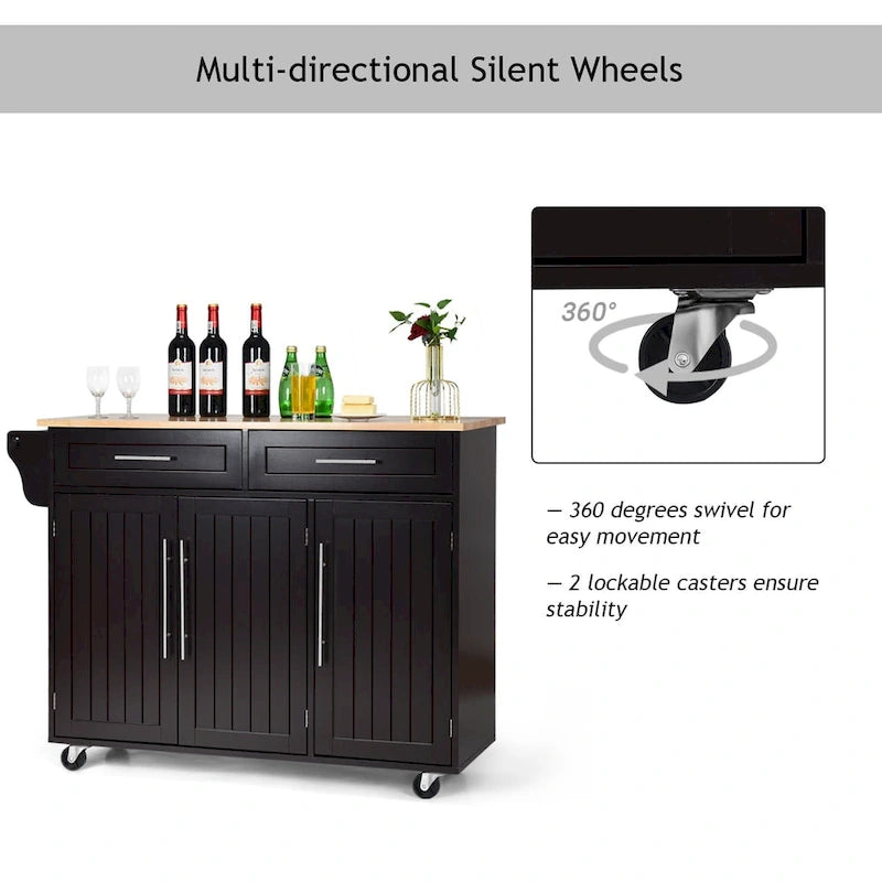 Kitchen Island Trolley Cart Wood Top Rolling Storage Cabinet