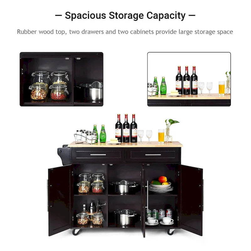 Kitchen Island Trolley Cart Wood Top Rolling Storage Cabinet
