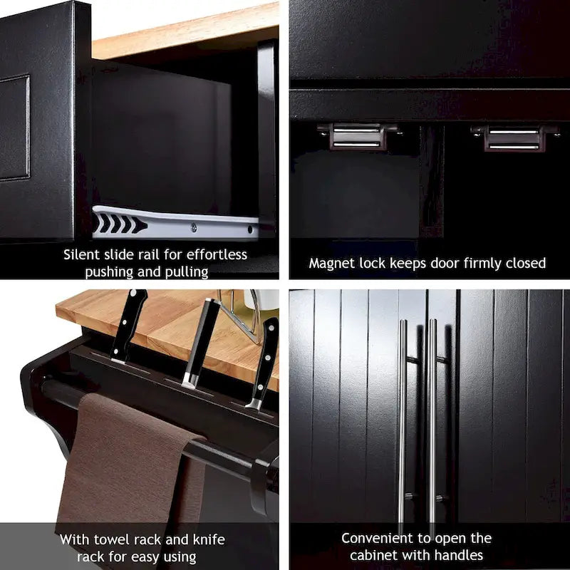 Kitchen Island Trolley Cart Wood Top Rolling Storage Cabinet