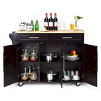 Carrello isola da cucina con piano in legno e mobile contenitore con ruote