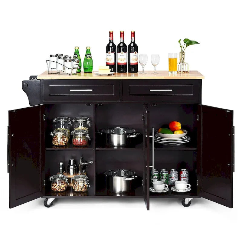Kitchen Island Trolley Cart Wood Top Rolling Storage Cabinet