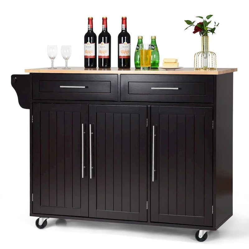 Kitchen Island Trolley Cart Wood Top Rolling Storage Cabinet