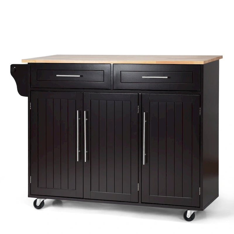 Kitchen Island Trolley Cart Wood Top Rolling Storage Cabinet