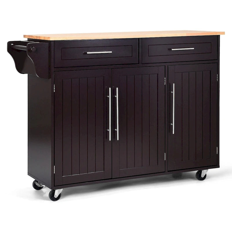 Kitchen Island Trolley Cart Wood Top Rolling Storage Cabinet