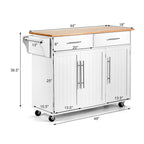 Carrello isola da cucina con piano in legno e mobile contenitore con ruote
