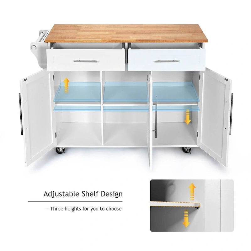 Kitchen Island Trolley Cart Wood Top Rolling Storage Cabinet