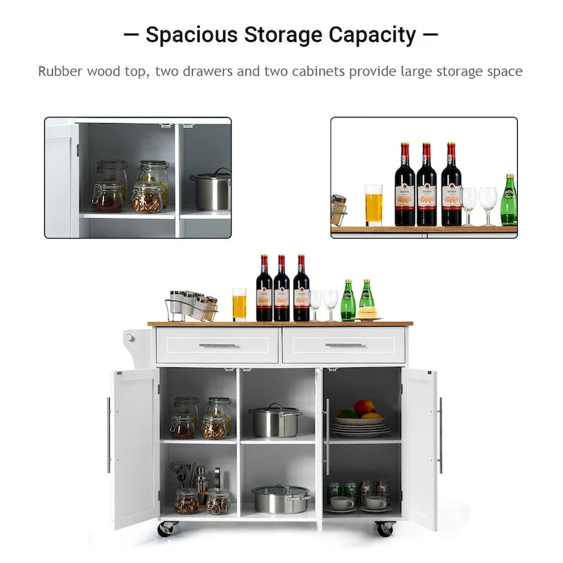 Kitchen Island Trolley Cart Wood Top Rolling Storage Cabinet
