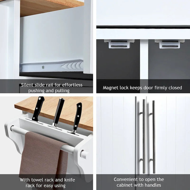 Kitchen Island Trolley Cart Wood Top Rolling Storage Cabinet