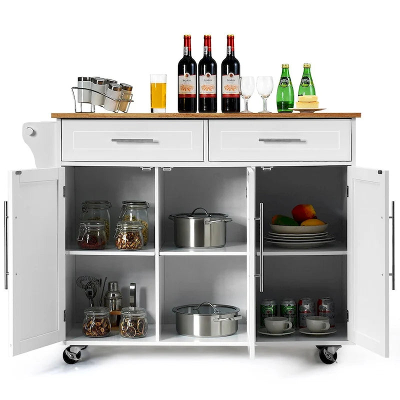 Kitchen Island Trolley Cart Wood Top Rolling Storage Cabinet