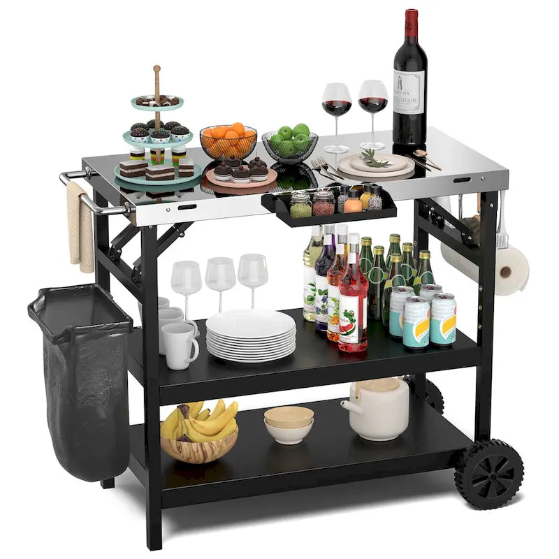 Gymax 3-Shelf Movable Grill Cart Table Home & Outdoor Multifunctional