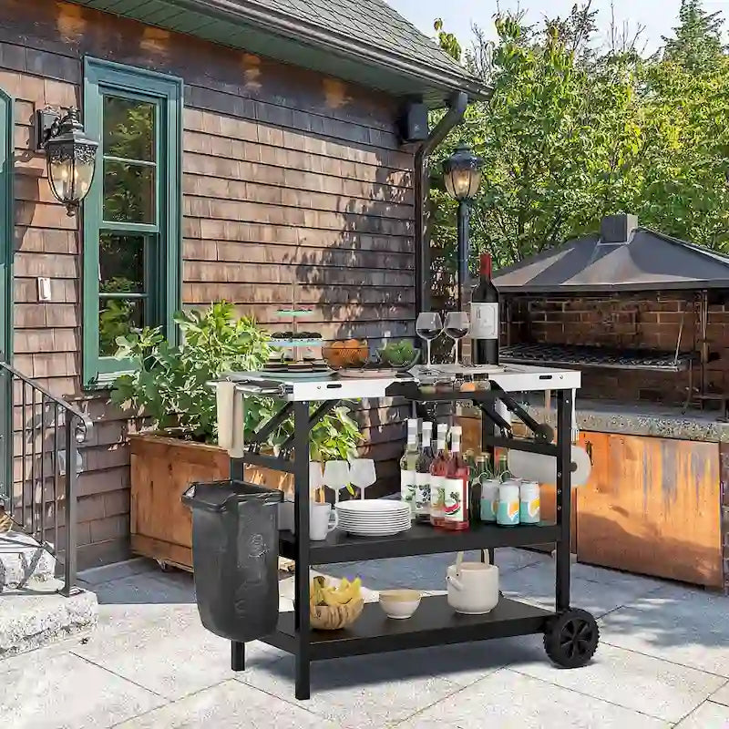 3-Shelf Movable Outdoor Grill Cart with Storage
