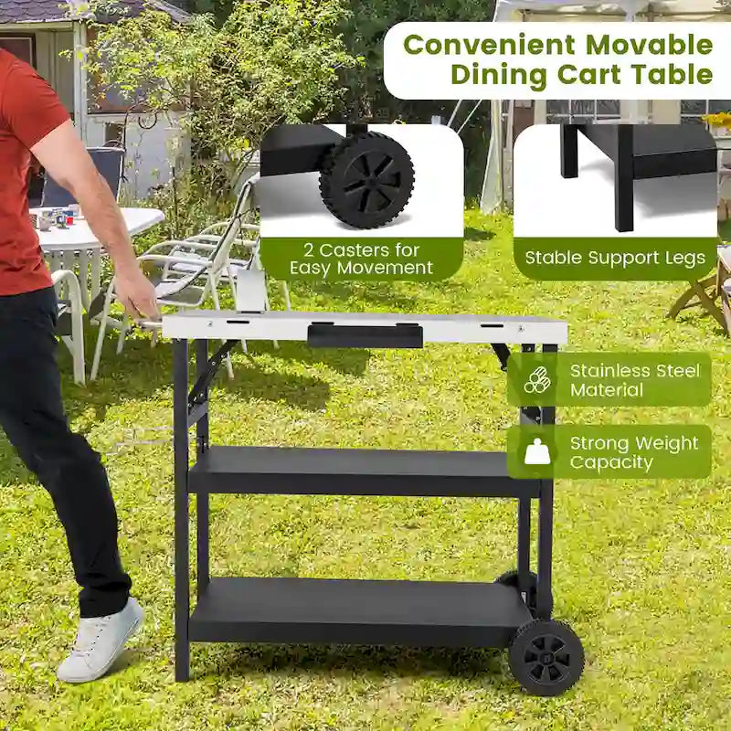 3-Shelf Movable Outdoor Grill Cart with Storage