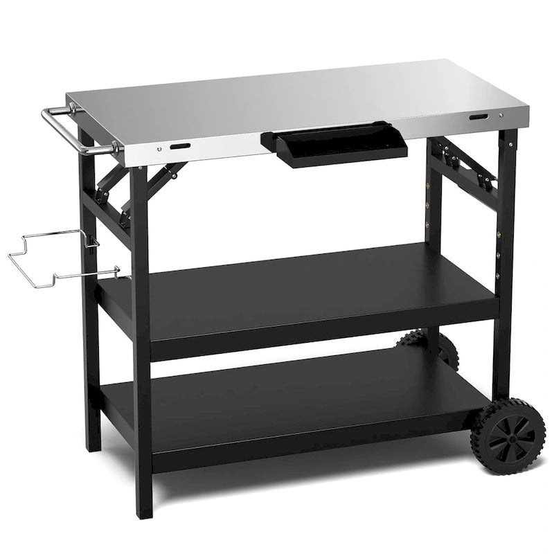 3-Shelf Movable Outdoor Grill Cart with Storage