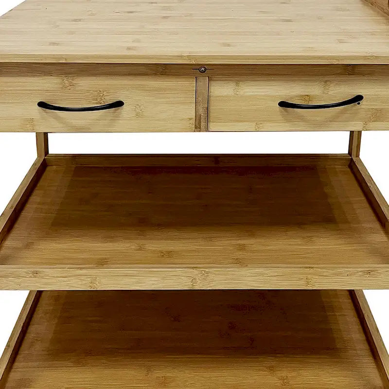 Kitchen Bar Cart, 2 Drawers, 2 Shelves, Brown Bamboo, Rolling Wheels