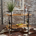 Rolling Bar Cart with Wood Look Shelving, Handle & Lockable Casters