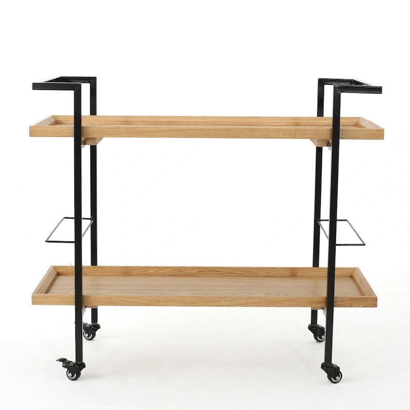 Rolling Bar Cart with Wood Look Shelving, Handle & Lockable Casters