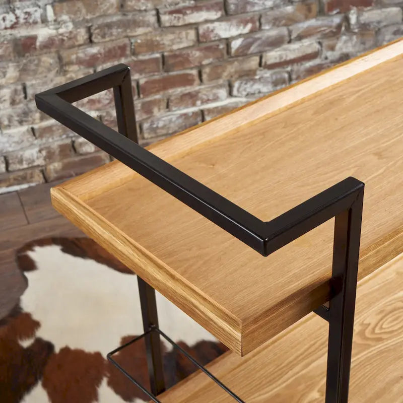 Rolling Bar Cart with Wood Look Shelving, Handle & Lockable Casters