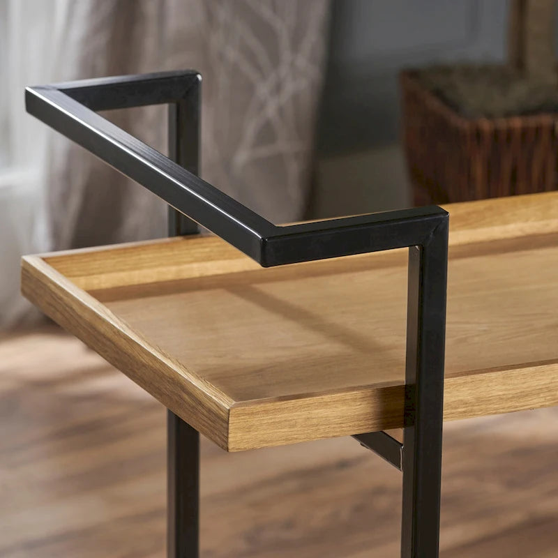 Rolling Bar Cart with Wood Look Shelving, Handle & Lockable Casters