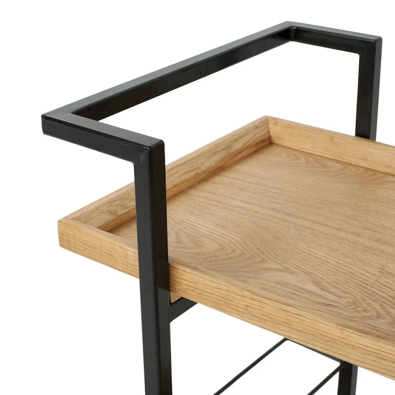 Rolling Bar Cart with Wood Look Shelving, Handle & Lockable Casters
