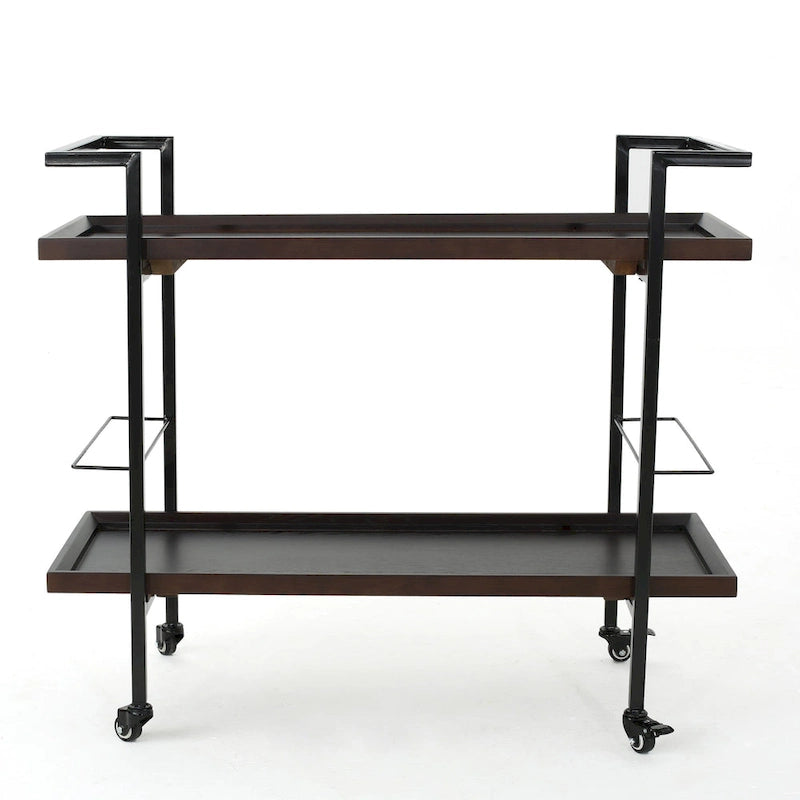 Rolling Bar Cart with Wood Look Shelving, Handle & Lockable Casters