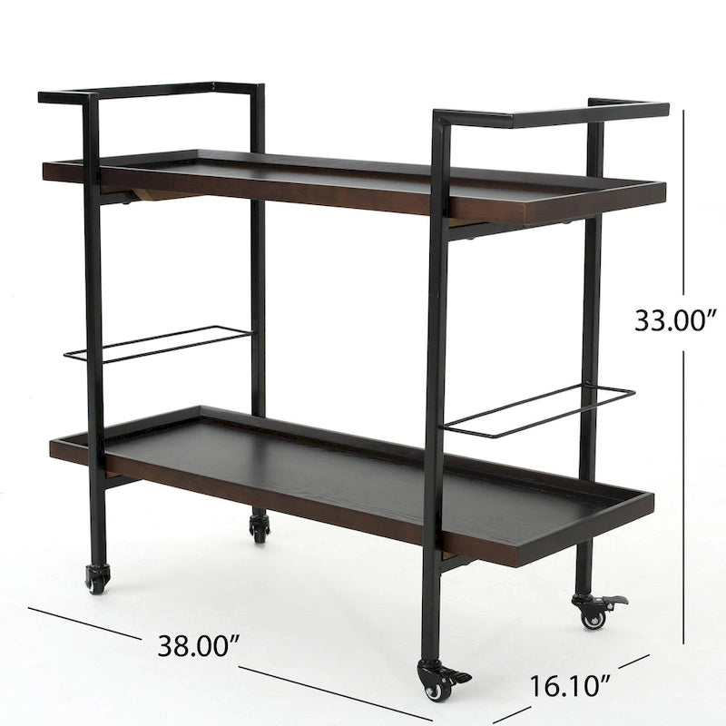 Rolling Bar Cart with Wood Look Shelving, Handle & Lockable Casters