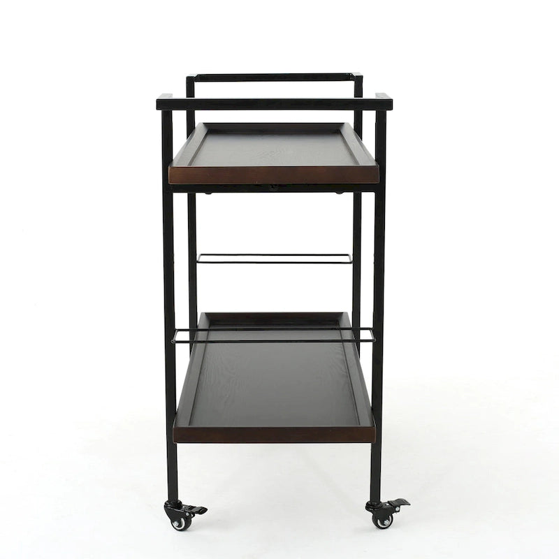Rolling Bar Cart with Wood Look Shelving, Handle & Lockable Casters