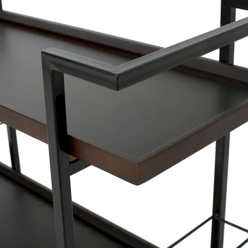 Rolling Bar Cart with Wood Look Shelving, Handle & Lockable Casters