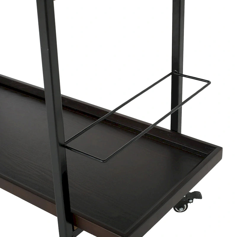 Rolling Bar Cart with Wood Look Shelving, Handle & Lockable Casters