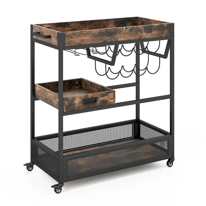 Rolling Bar Cart 3-Tier Industrial Buffet Serving Trolley